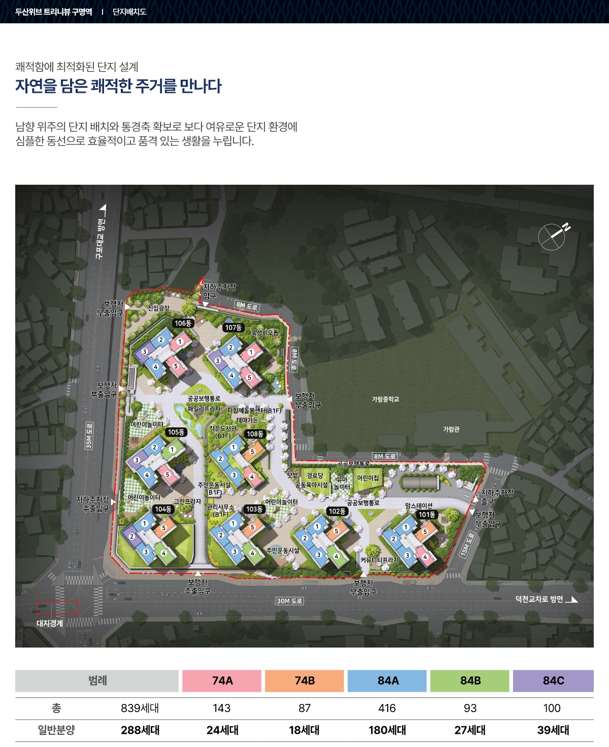 구명역 두산위브 트리니뷰 단지 배치도